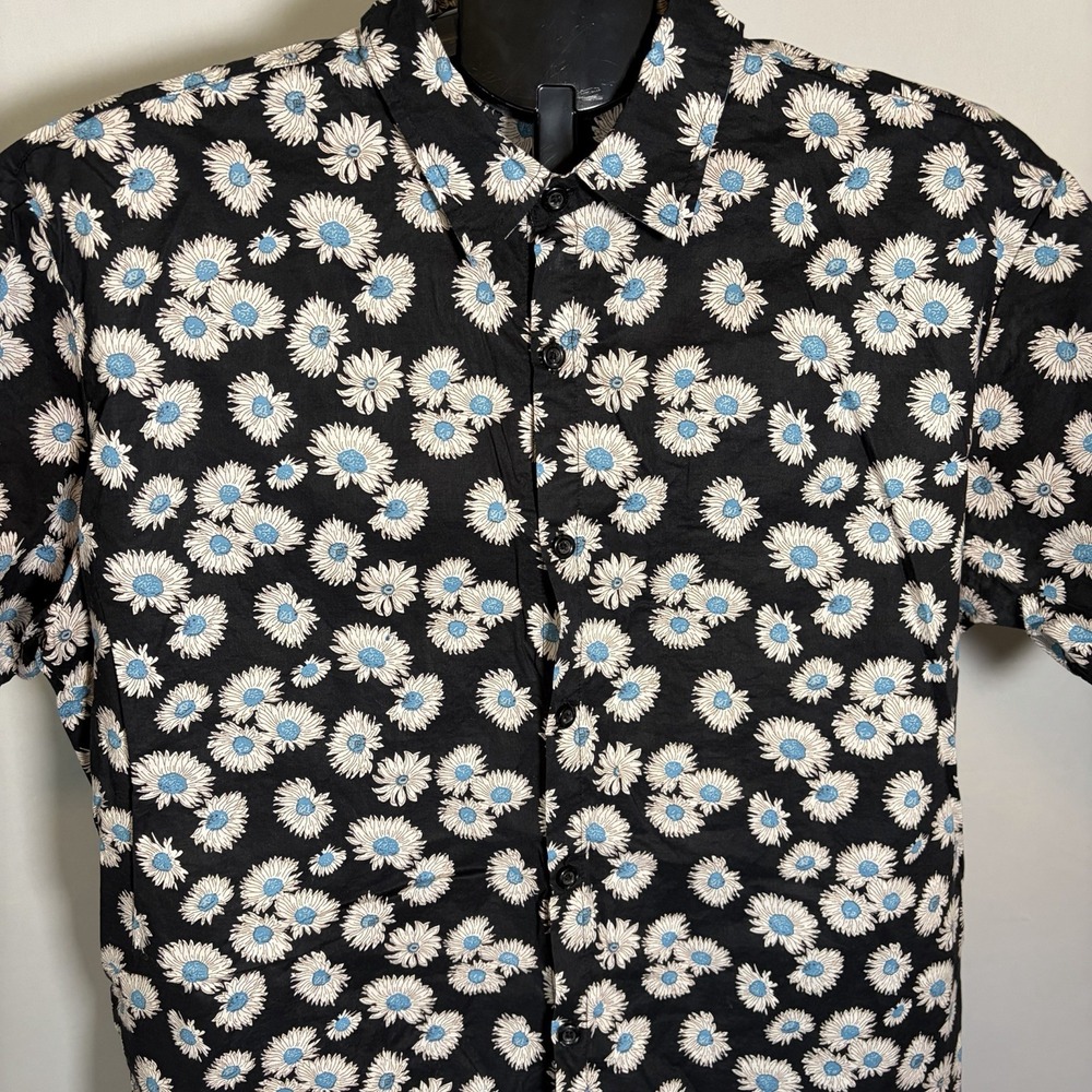 Jogal Mens XL Black Floral Button Up Shirt Preppy Cotton Summer Artsy Resortwear - Picture 5 of 12